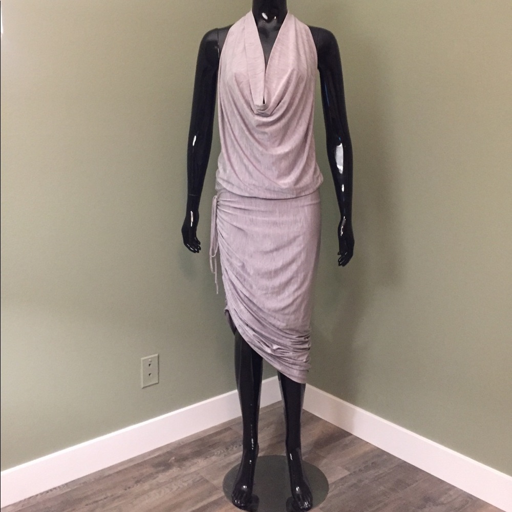 Black Halo halter dress in silver